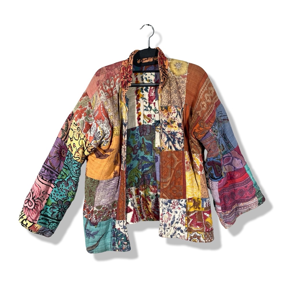 Unbranded Patchwork Quilt Jacket Womens L Multicolor Boho Hippie Festival